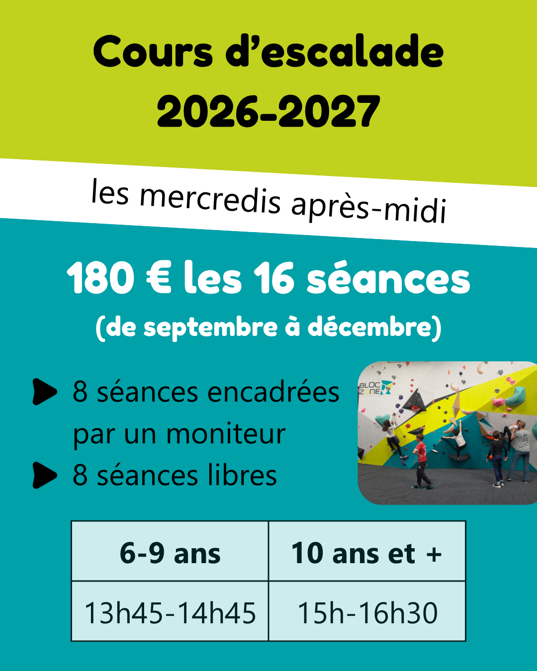 cours escalade enfants 2026 bloc zone