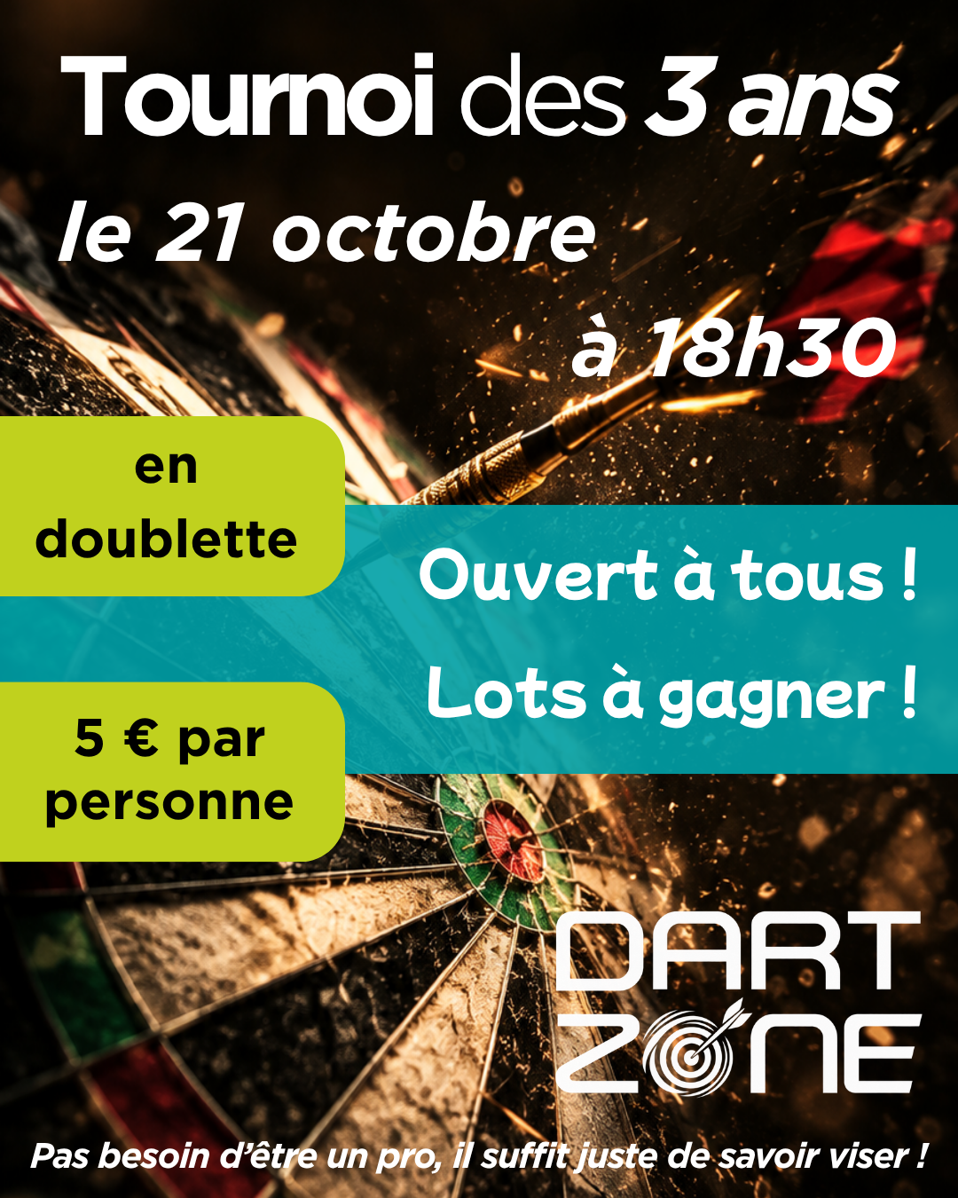 tournoi fléchettes 21 octobre 2026 3 ans bloc zone