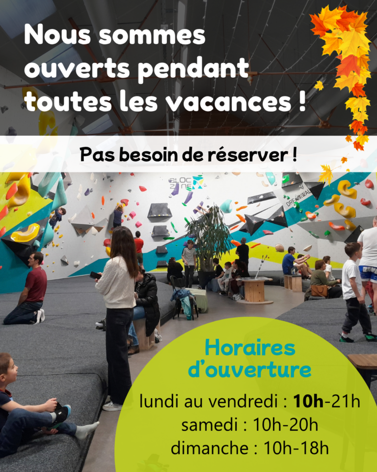 horaires vacances toussaint 2026 bloc zone