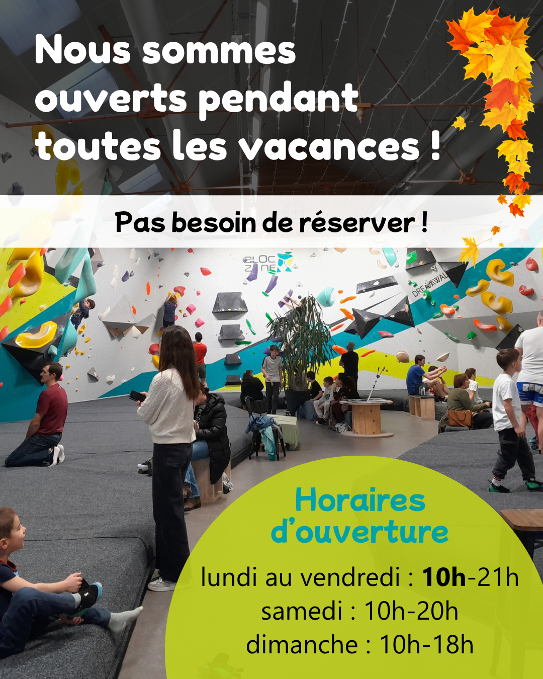horaires vacances toussaint 2026 bloc zone
