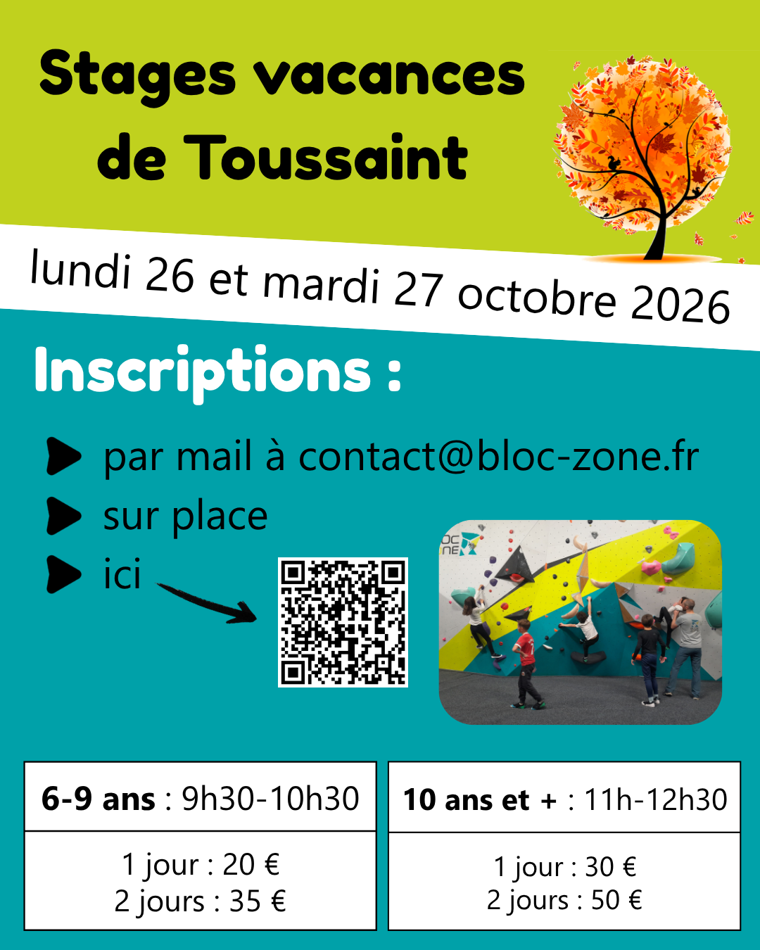 stages enfants escalade vacances toussaint 2026